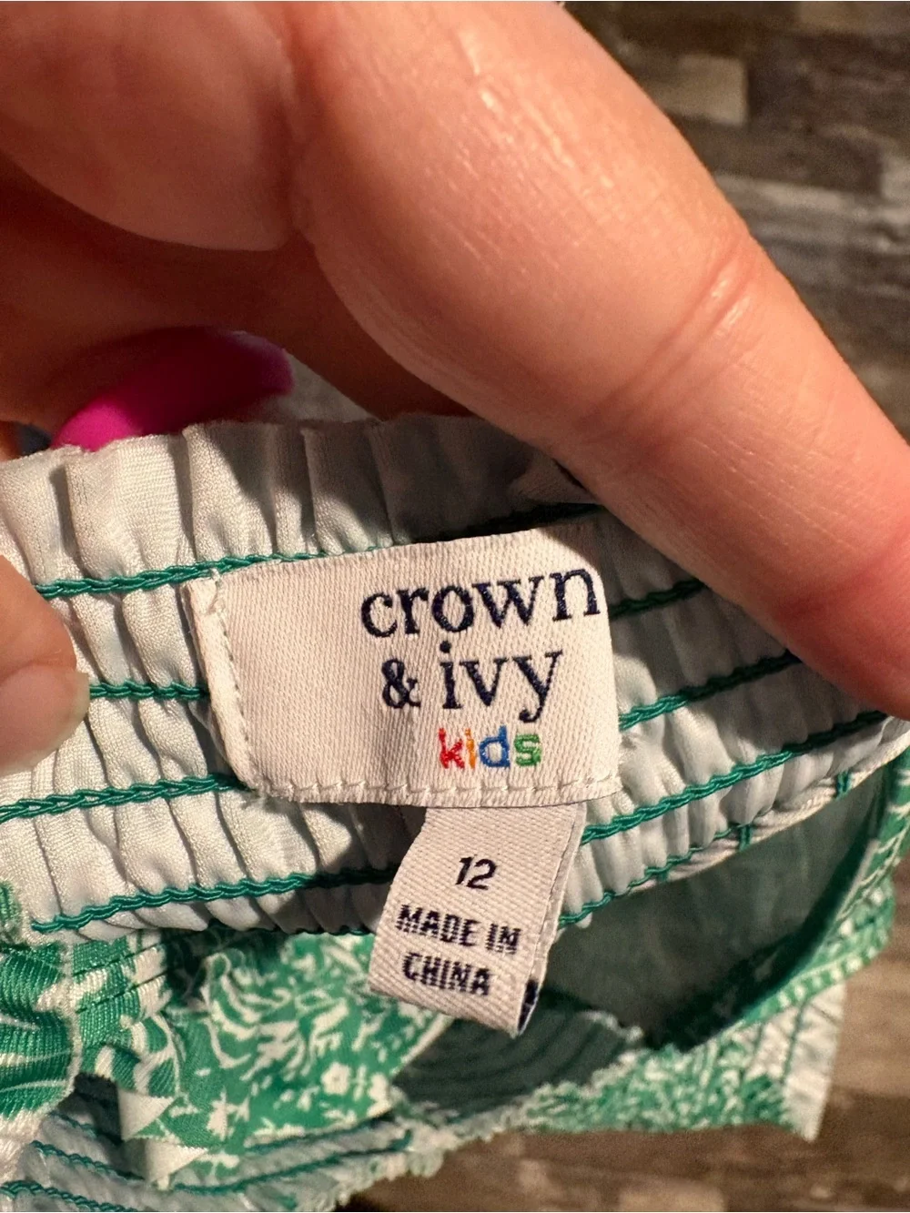 Crown & Ivy Kids Green and White Paisley One Piece Size 12